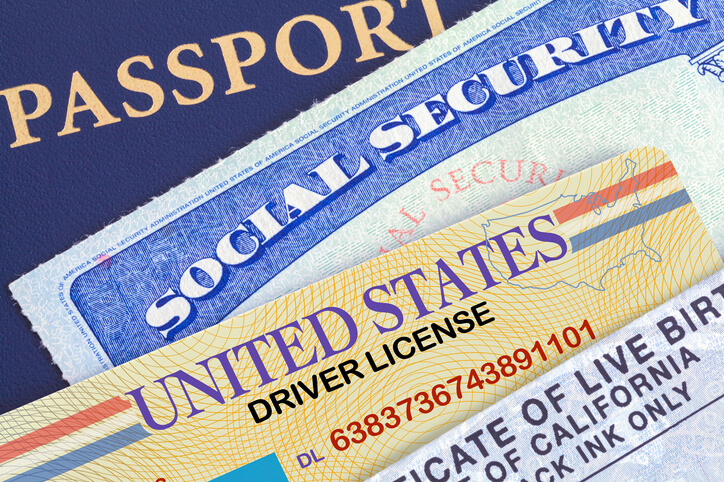 USA Passport with Social Security Card, Drivers License and Birth Certificate.